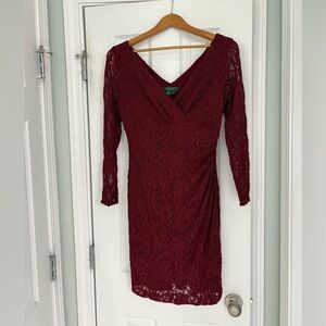 Lauren Ralph Lauren Burgundy Lace Long Sleeve Dress
